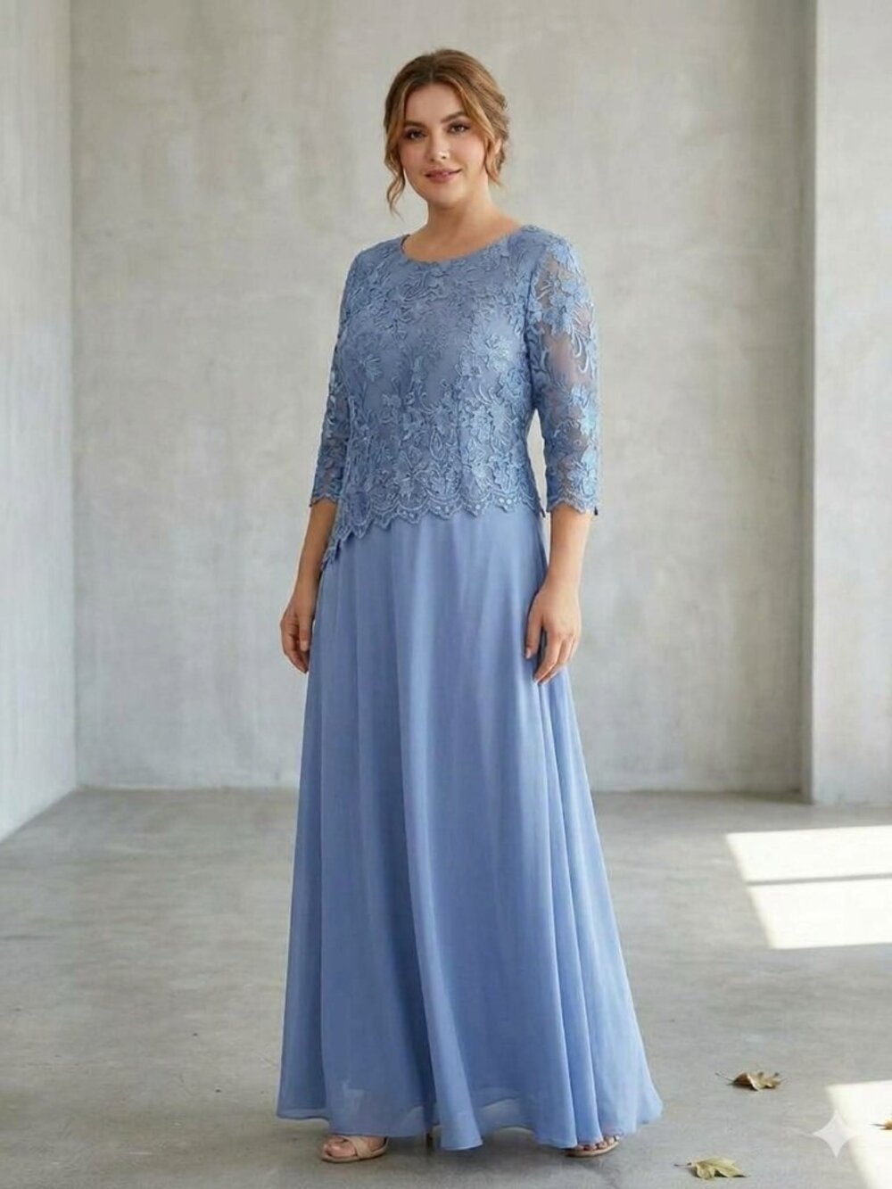 NWT MSGLAMOR Dusty Blue Lace Mock Two-Piece Maxi Dress - Size XL